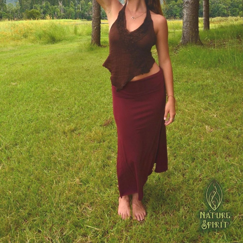 Boho long Red midi Skirt with slits, Goddess Skirt